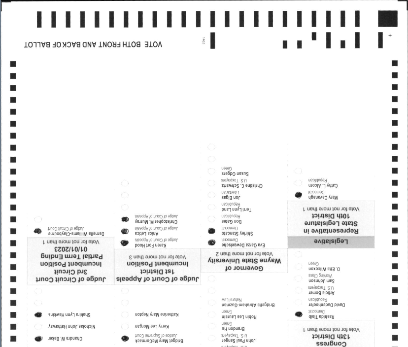 Unreadable hand-marked AVCB ballot – upside down